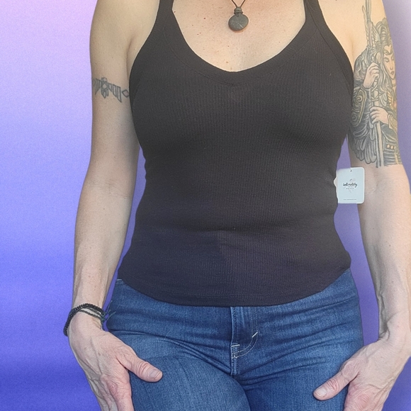 *SOLD* FREE PEOPLE 'Intimately', black ribbed v-neck cami NWT Size Small - Picture 4 of 8